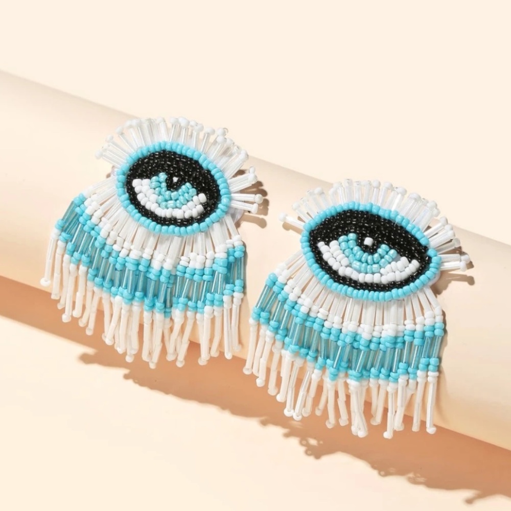 ❤️❤️ FREE Evil Eye Hamsa Boho Bead Fringe Peasant Hipster Hippie Art Earrings